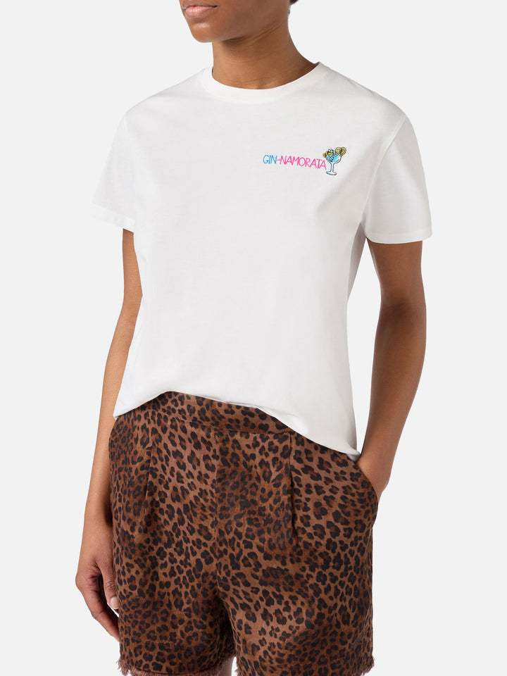 T-shirt Emilie bianca con ricamo Gin-namorata