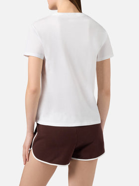 T-shirt Emilie bianca con patch logo animalier ricamata