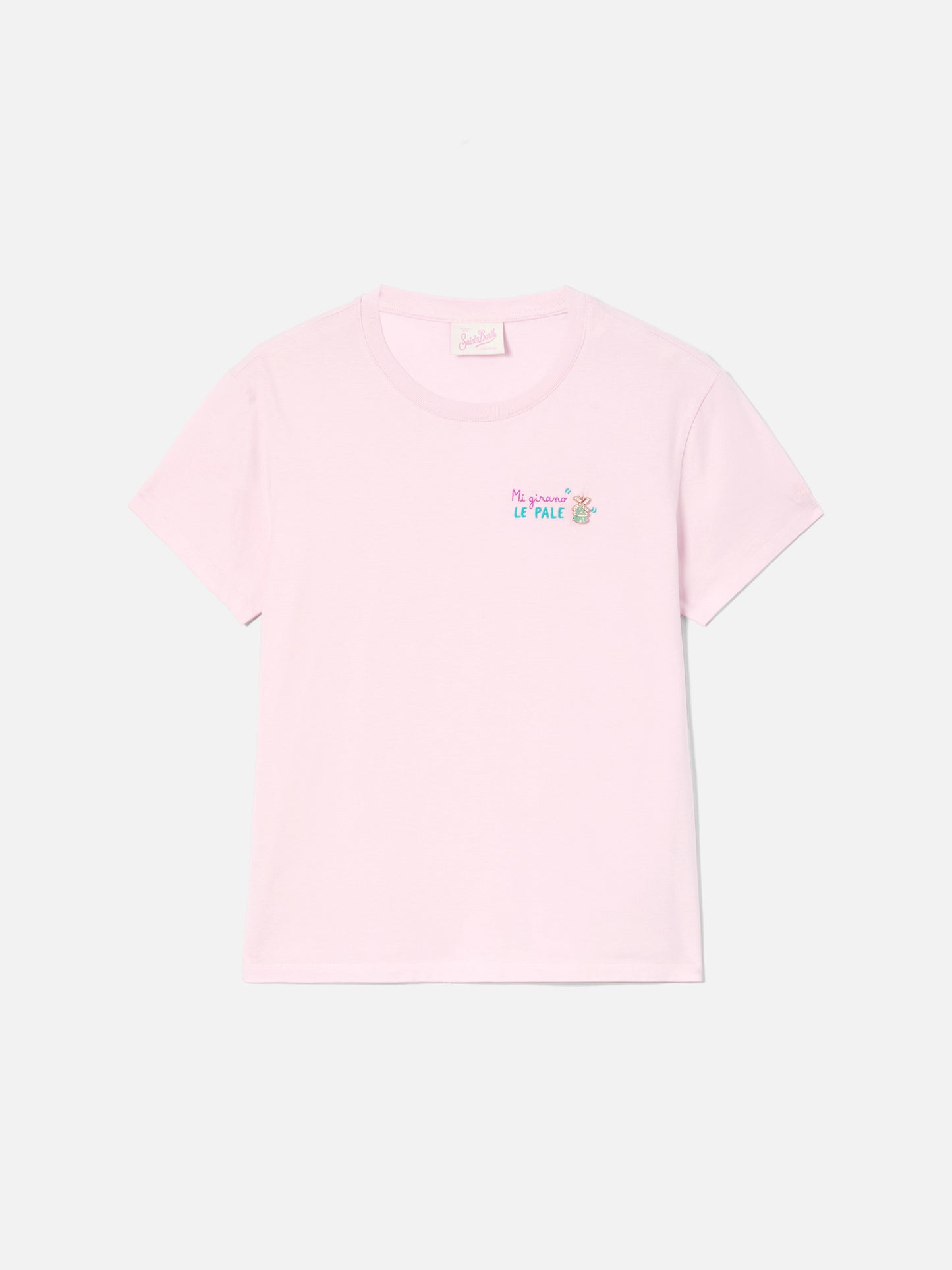 Pink Emilie T-shirt with Mi girano le pale embroidery
