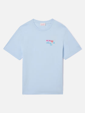 T-shirt Emilie azzurra con ricamo Mi fai volare e charm