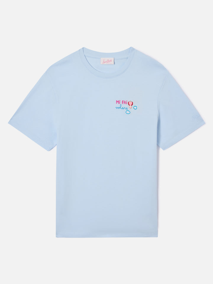 Light blue Emilie T-shirt with Mi fai volare embroidery and charm