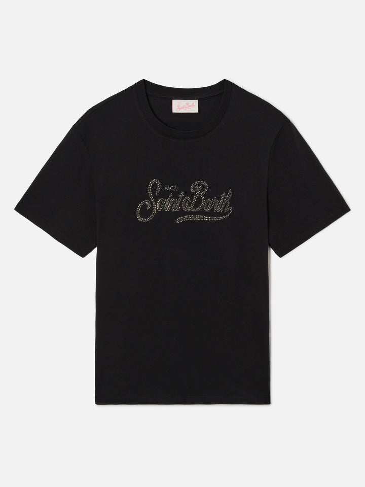 T-shirt Emilie nera con logo in strass