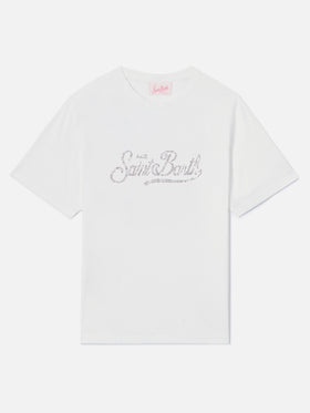 White Emilie T-shirt with rhinestone logo