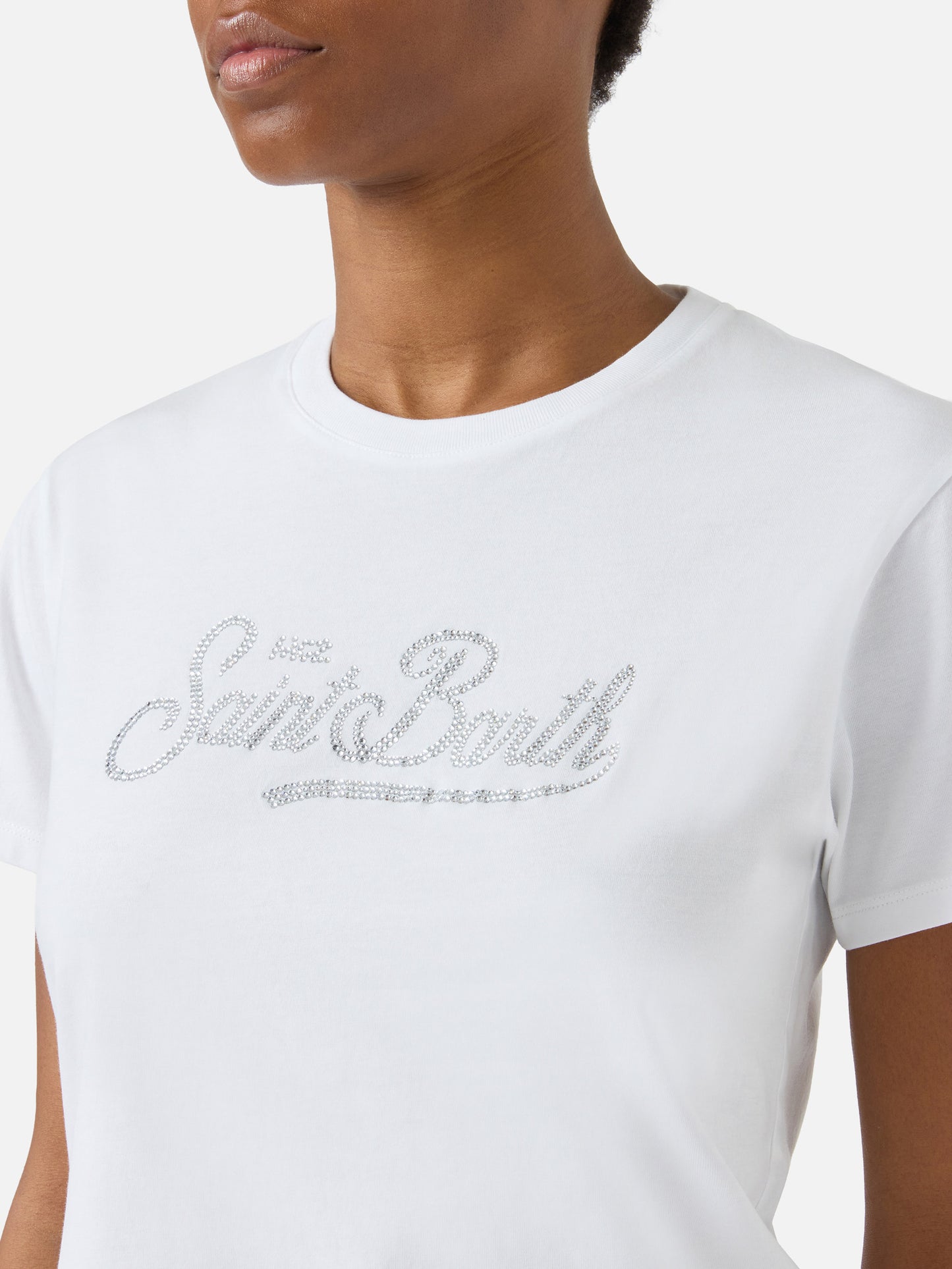 White Emilie T-shirt with rhinestone logo