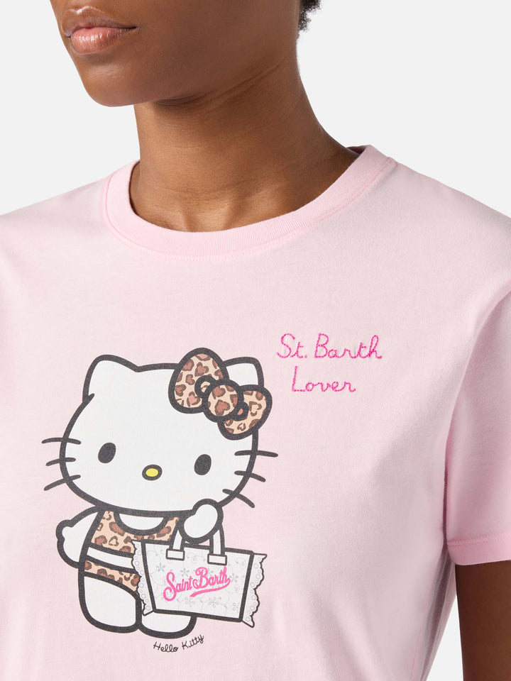 T-shirt Emilie rosa con stampa Hello Kitty e ricamo St. Barth Lover | Special edition