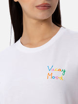 Woman cotton jersey crewneck t-shirt Emilie with Vacay Mood embroidery