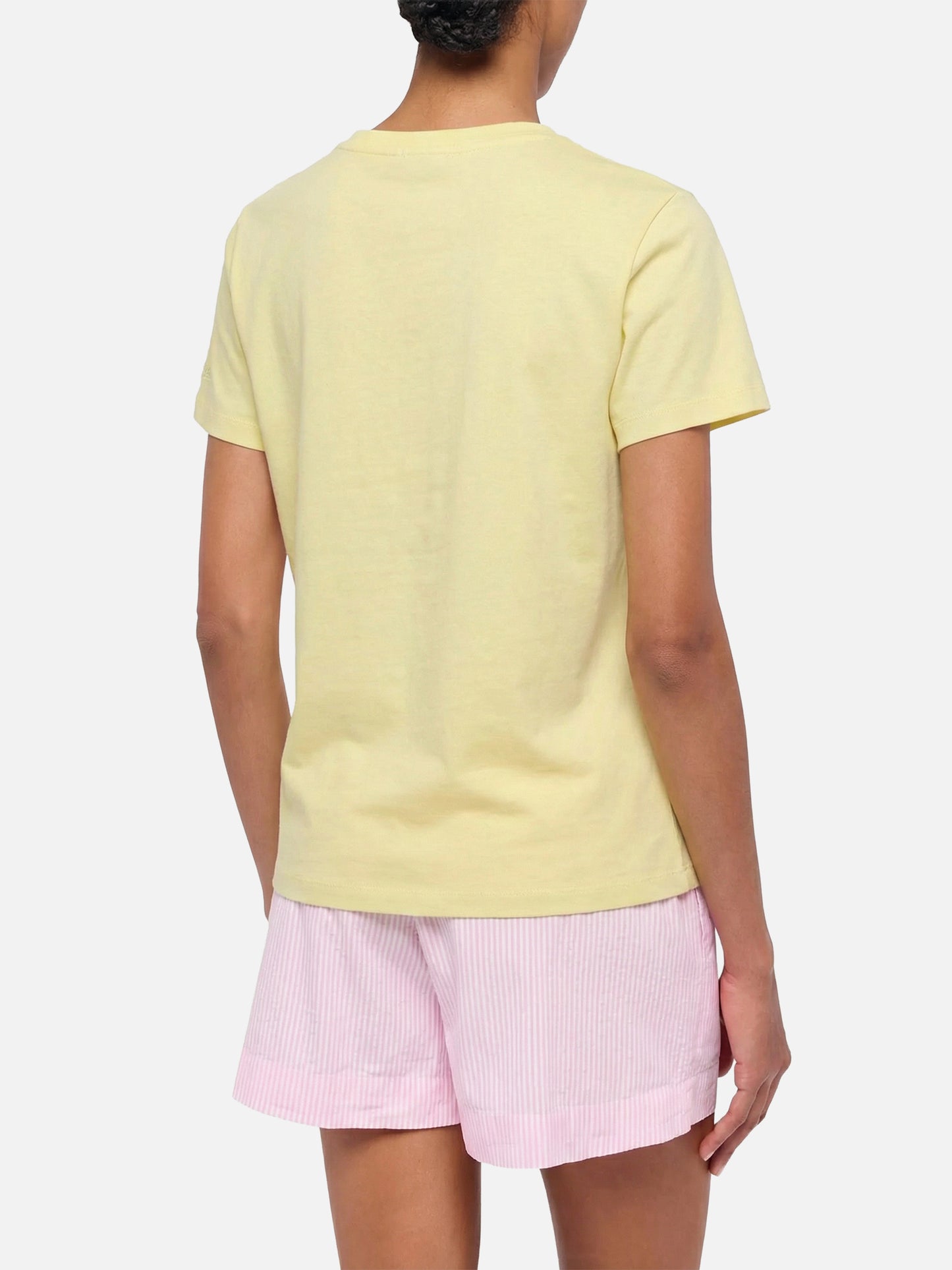 Emilie yellow cotton T-shirt with 50% Sole 50% Amore embroidery