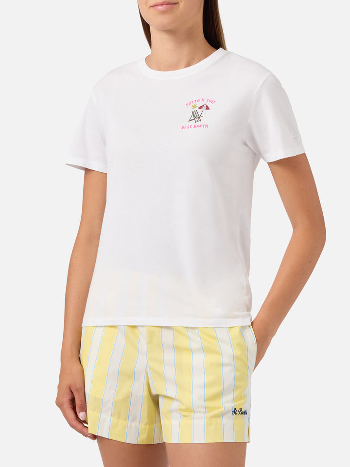 T-shirt Emily bianca con ricamo strass Sotto al Sole di St. Barth