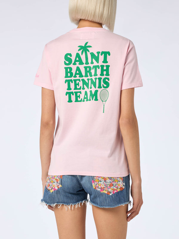 Rosa Baumwoll-T-Shirt mit Aufdruck „St. Barth Tennis Team“