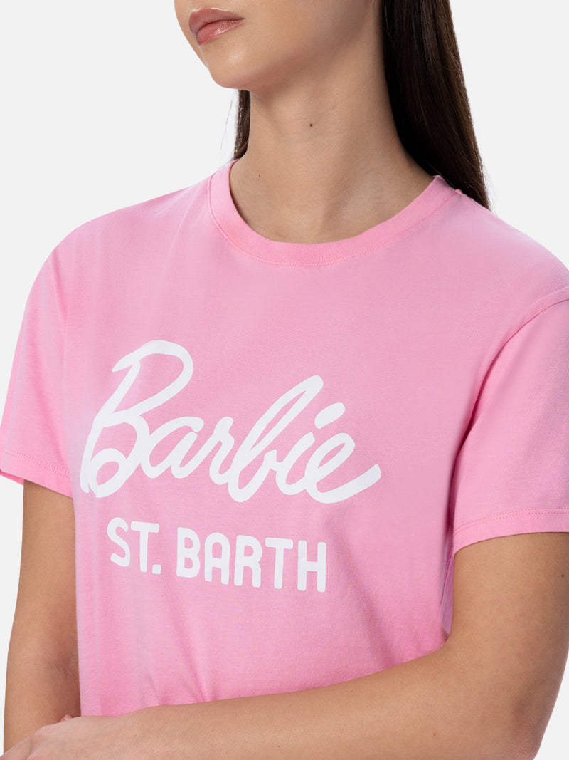 Woman cotton jersey crewneck t-shirt Emilie with Barbie St. Barth print | BARBIE SPECIAL EDITION