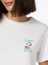 T-shirt girocollo in jersey di cotone rosa da donna Emilie con ricamo Snoopy St. Barth Padel Club | EDIZIONE SPECIALE SNOOPY PEANUTS