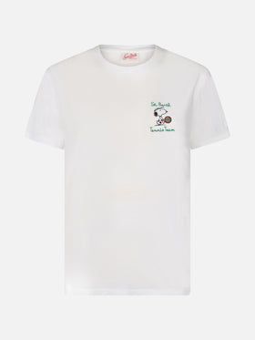 Woman pink cotton jersey crewneck t-shirt Emilie with Snoopy St. Barth Tennis Team embroidery | SNOOPY PEANUTS SPECIAL EDITION
