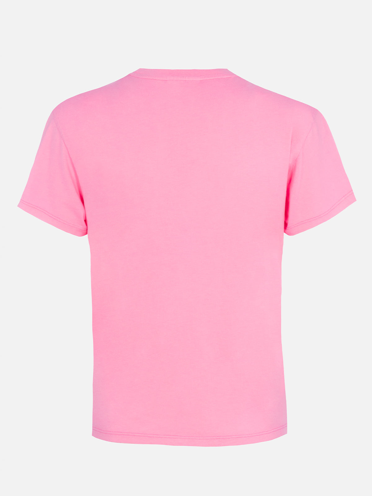 Woman pink cotton jersey crewneck t-shirt Emilie with Bollicine, please embroidery - MC2 Saint Barth
