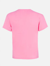 T-shirt girocollo in jersey di cotone rosa da donna Emilie con ricamo Bollicine, please