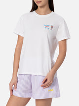 T-shirt girocollo in jersey di cotone da donna Emilie con ricamo Save water, Drink spritz