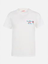 T-shirt girocollo in jersey di cotone da donna Emilie con ricamo Save water, Drink spritz