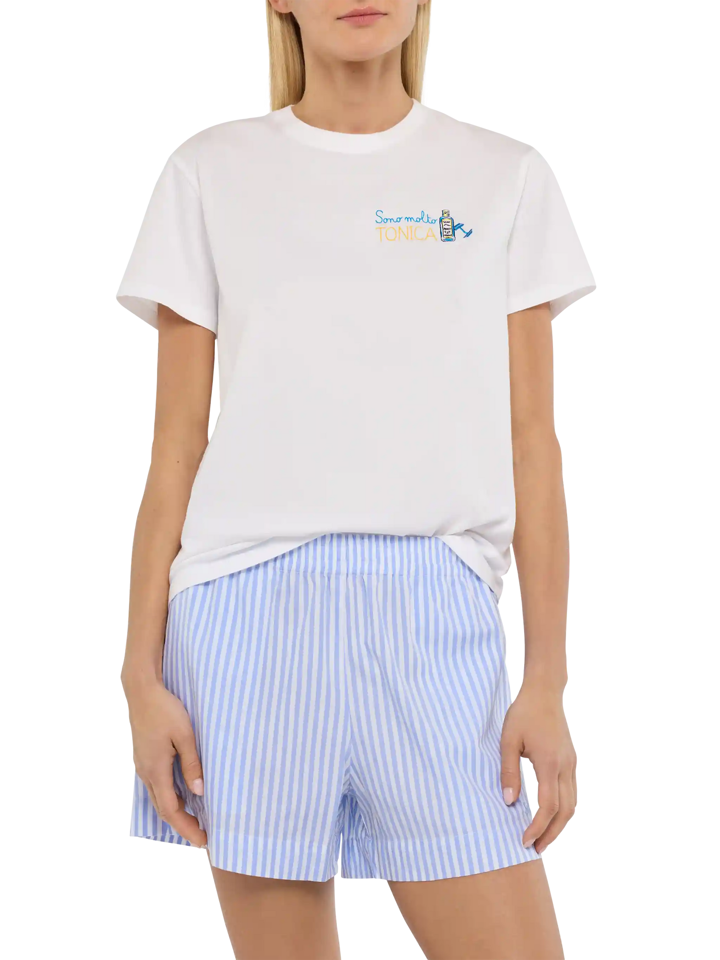 Emilie cotton t-shirt with Sono molto tonica embroidery