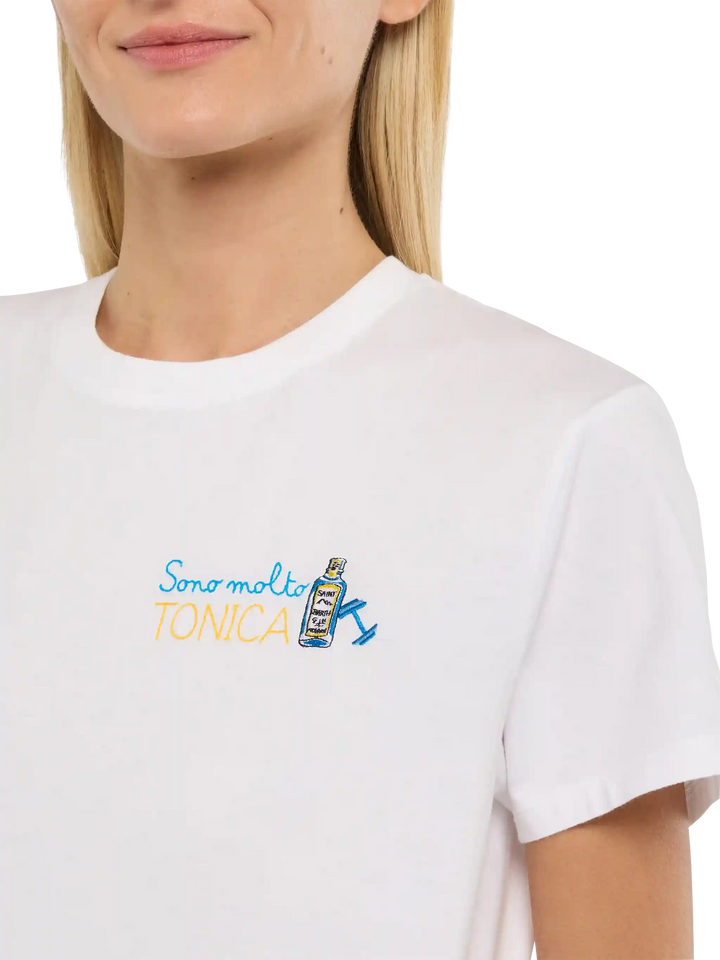 White Emilie T-shirt with Sono molto Tonica embroidery