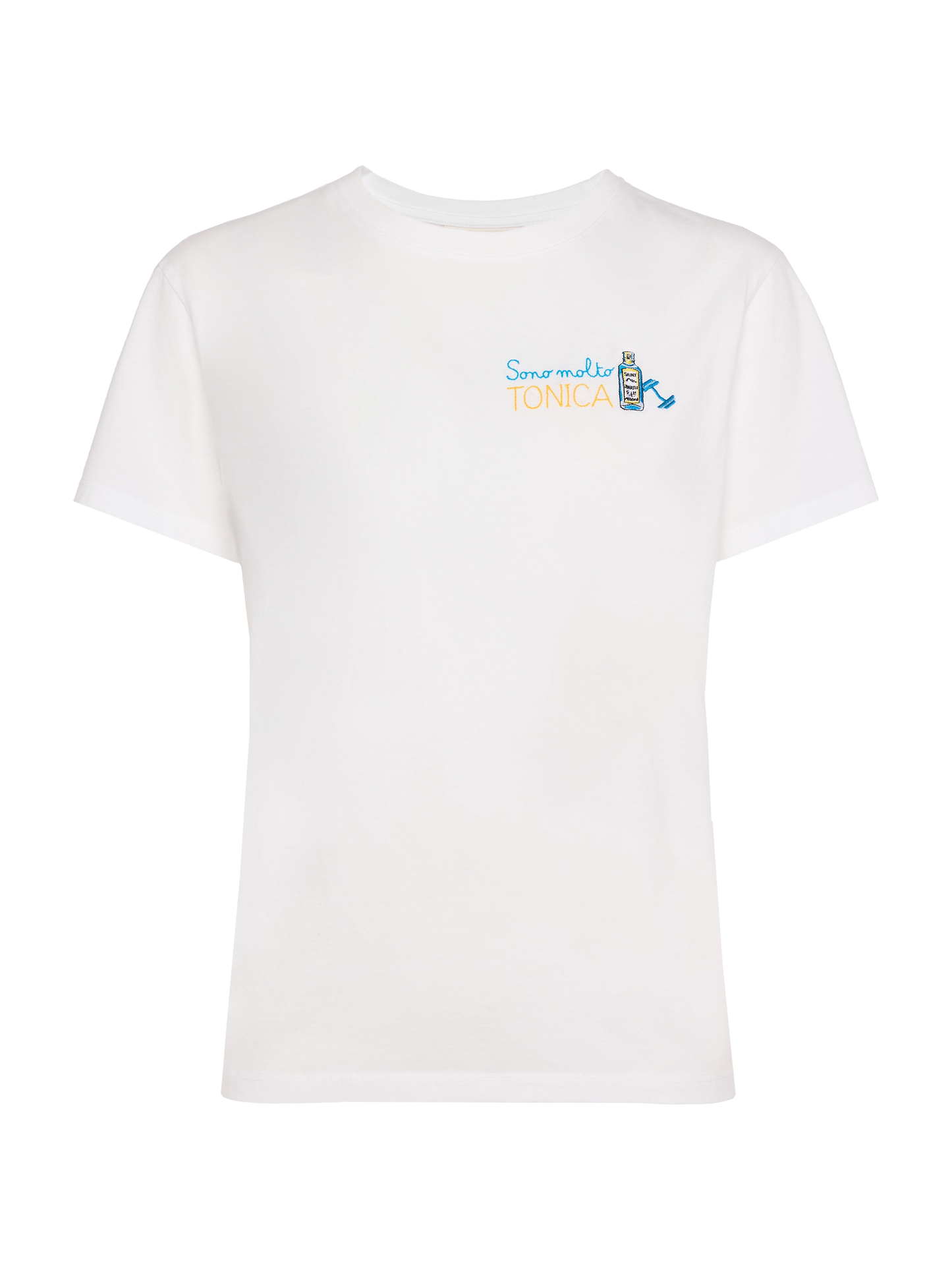Emilie cotton t-shirt with Sono molto tonica embroidery