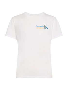 Emilie cotton t-shirt with Sono molto tonica embroidery