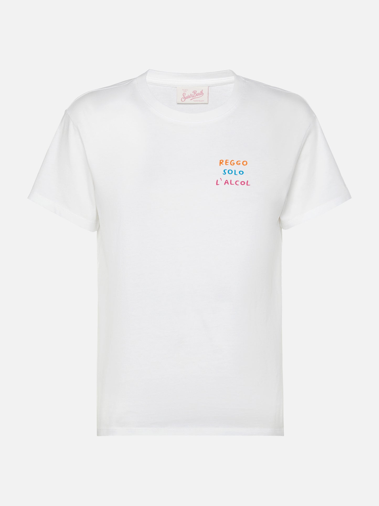 Baumwoll-T-Shirt Emilie mit Reggo Solo Alcool-Stickerei