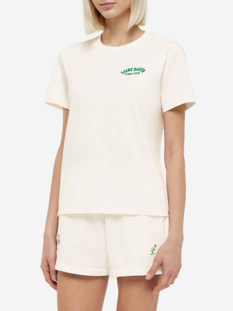 Emilie cotton t-shirt with Saint Barth tennis crew print