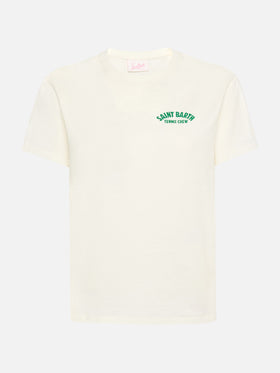 Emilie cotton t-shirt with Saint Barth tennis crew print