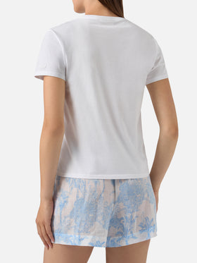 White Emilie T-shirt with cocktail bead embroidery