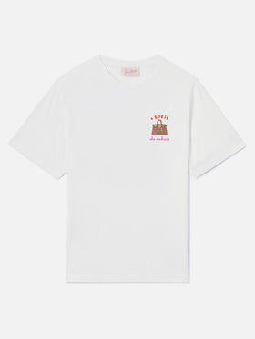 T-shirt Emilie bianca con ricamo + Borse che occhiaie e strass