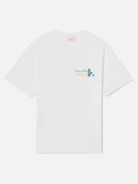 White Emilie T-shirt with Sono molto Tonica embroidery