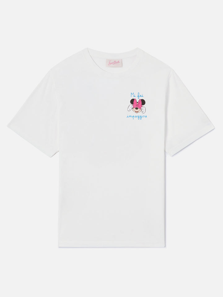 T-shirt Emilie bianca con stampa Minnie e ricamo Mi fai impazzire | Special edition