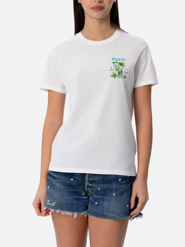Damen-T-Shirt Emilie aus Baumwolljersey mit Rundhalsausschnitt und Mojito-Stickerei