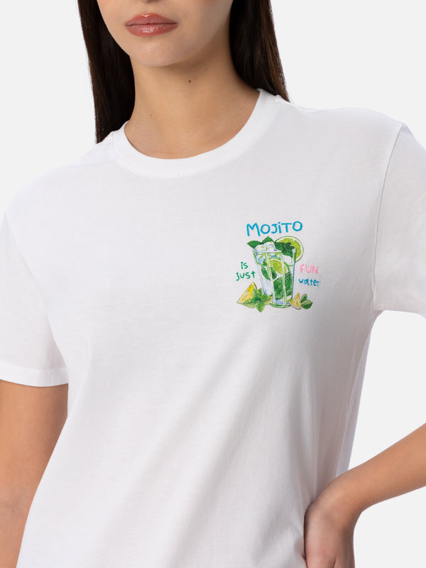 T-shirt da donna girocollo Emilie in jersey di cotone con ricamo Mojito