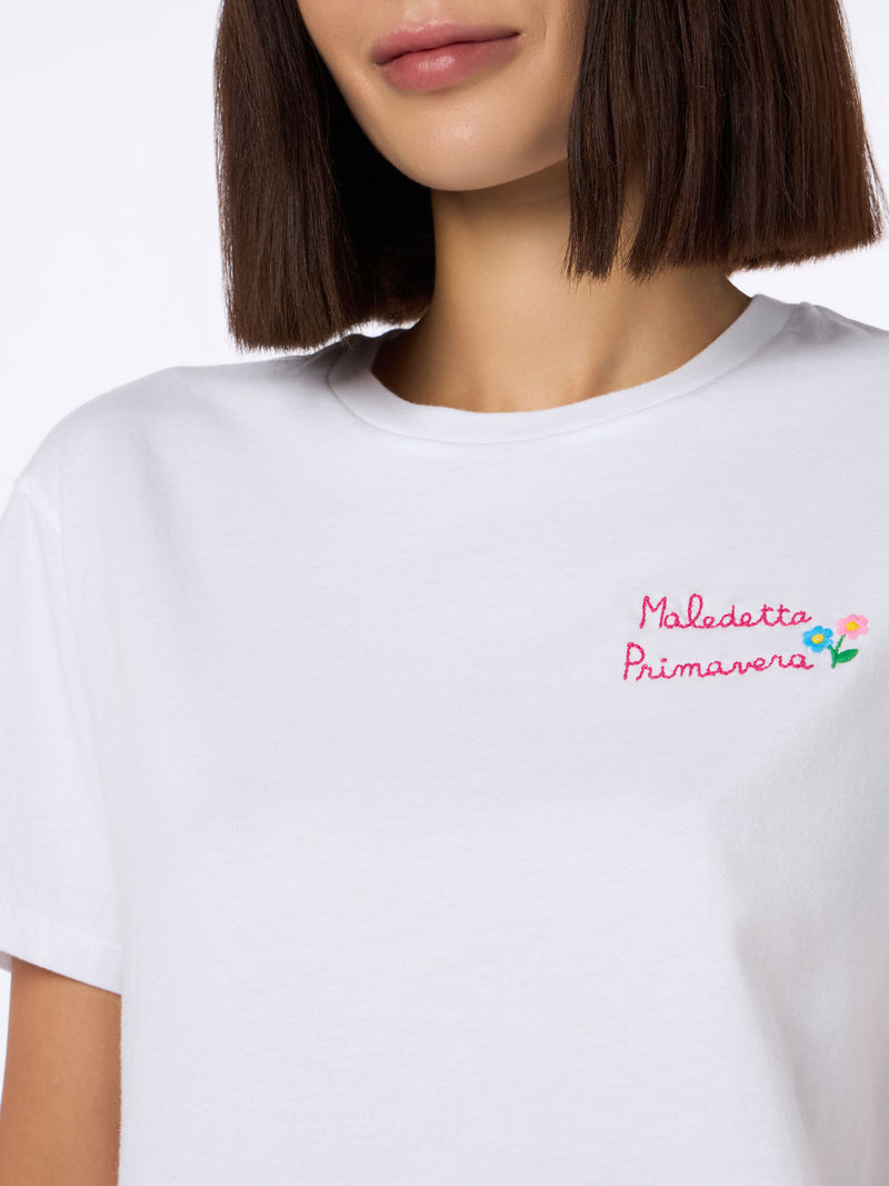 Woman cotton jersey crewneck t-shirt Emilie with Maledetta Primavera embroidery | @serepocaiontas SPECIAL EDITION