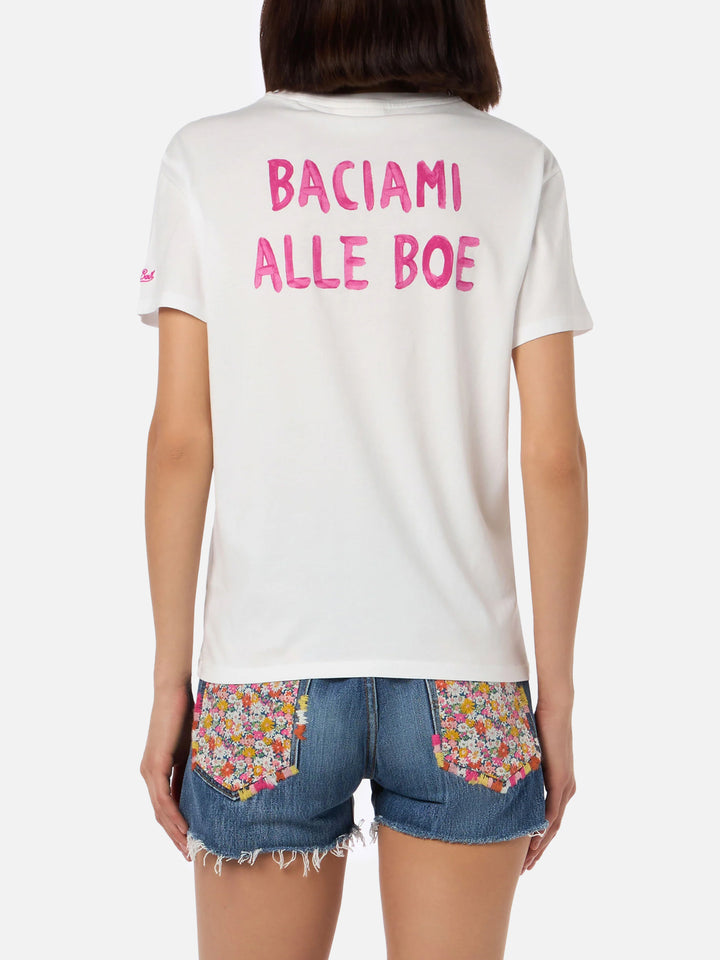 Woman cotton jersey crewneck t-shirt Emilie with Baciami alle Boe print | ALLE BOE SPECIAL EDITION