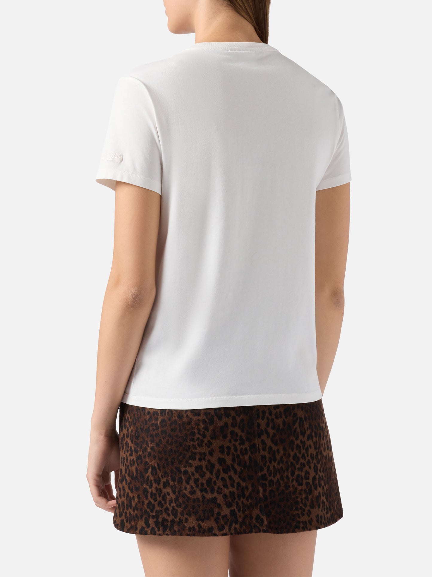 T-shirt Emilie in cotone bianco con ricamo Non smetterò mai di Sp(l)endere