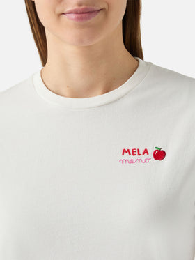 Emilie cotton t-shirt in white with Mela Meno embroidery