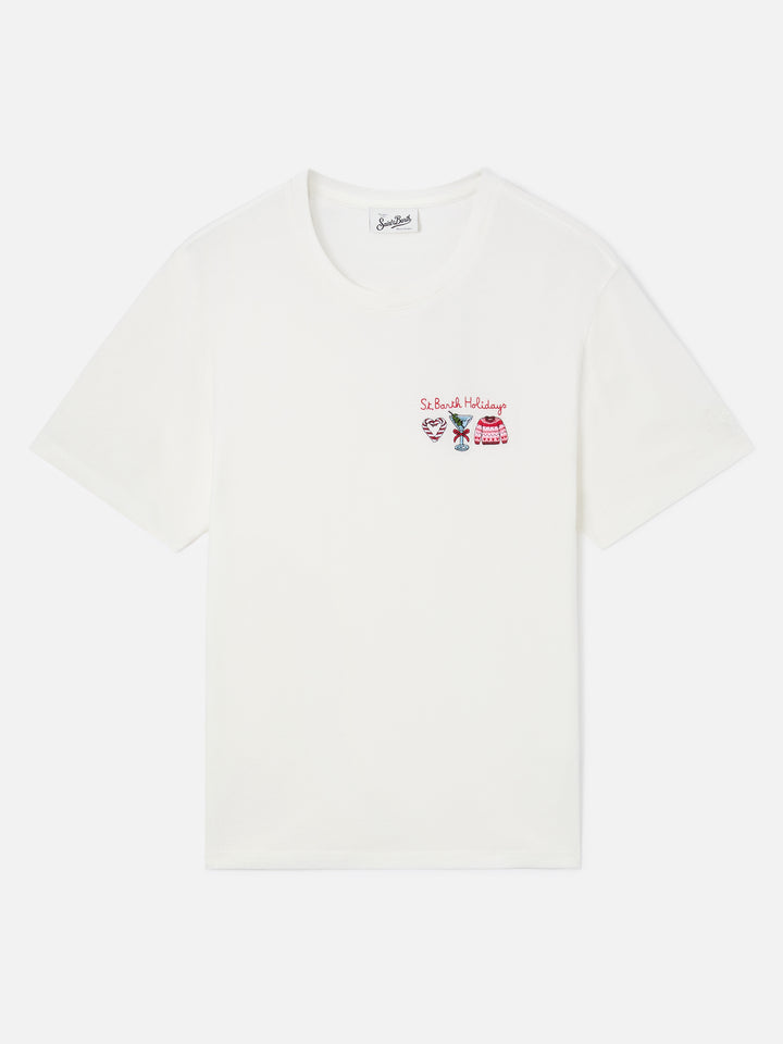 Off-White Emilie T-Shirt mit St. Barth Holidays-Stickerei 