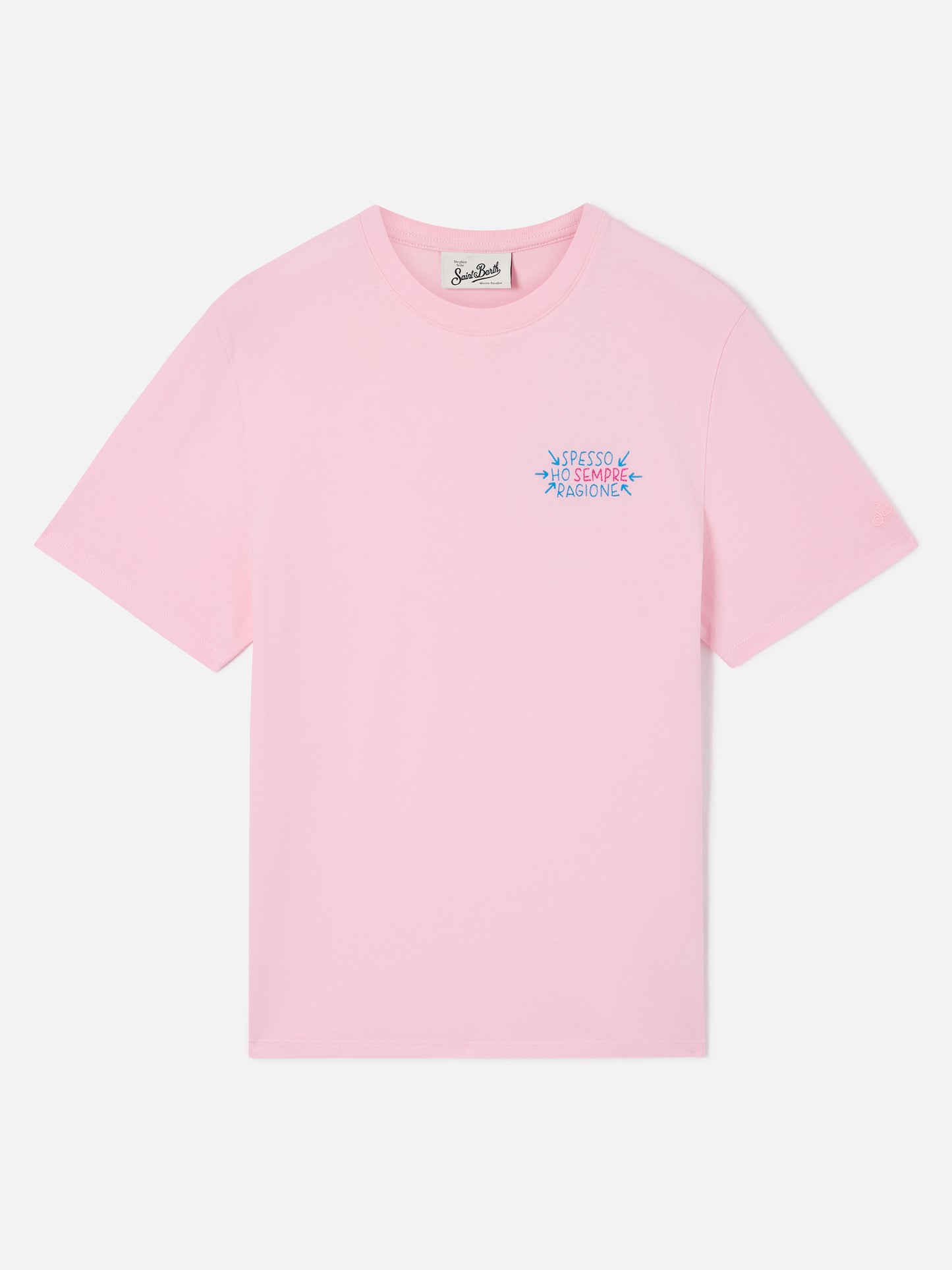 T-shirt Emilie rose avec broderie Spesso ho sempre ragione 