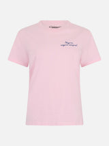 T-shirt da donna Emilie rosa in cotone pesante con ricamo Negare, negare sempre! | VACANZE DI NATALE EDIZIONE SPECIALE