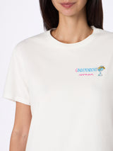 T-shirt da donna in cotone bianca pesante Emilie con ricamo Gindependent woman