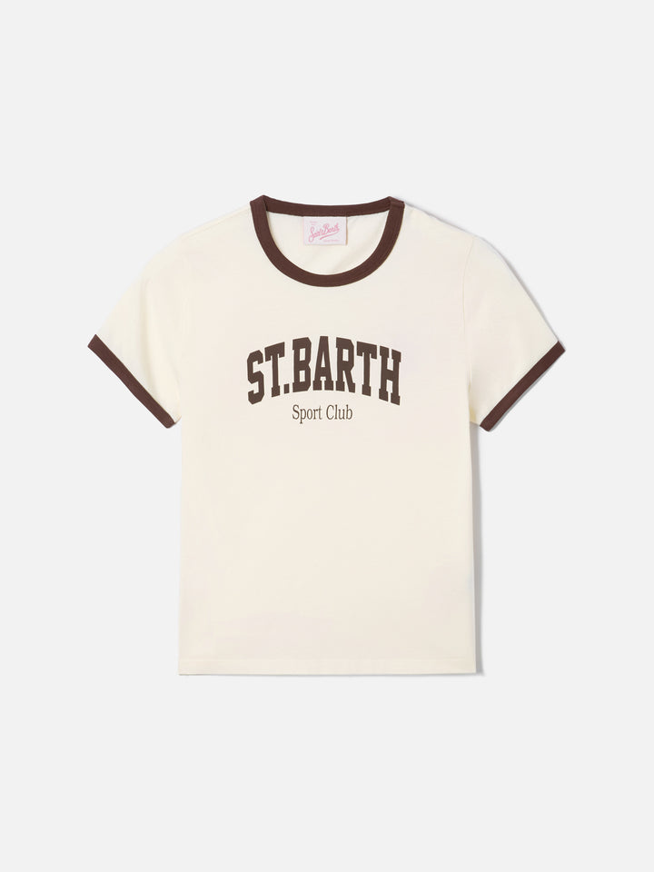 Weißes Emilie String T-Shirt mit Sport Club-Print 