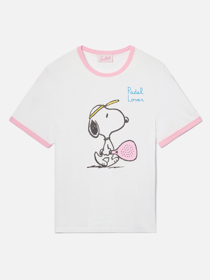 Weißes Emilie String T-Shirt mit Snoopy-Print und Padel Lover-Stickerei | Special edition 