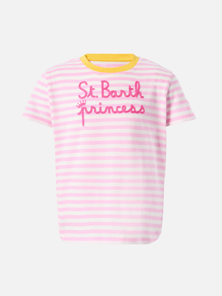 Cotton t-shirt Emma with striped print and St. Barth Princess embroidery