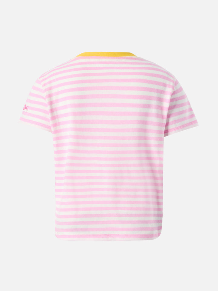 Cotton t-shirt Emma with striped print and St. Barth Princess embroidery