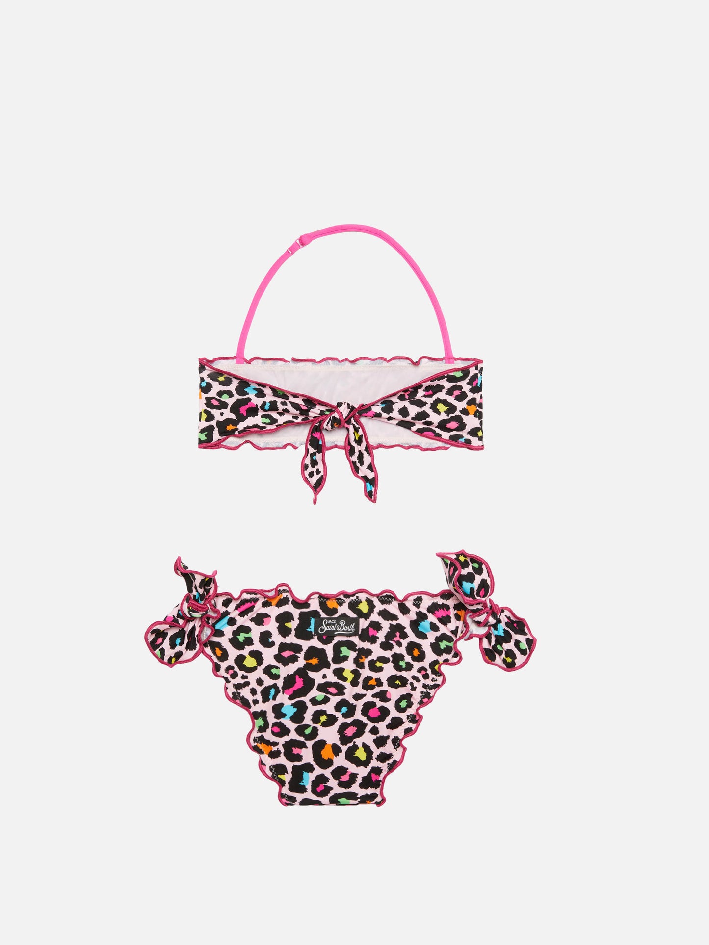 Bikini da bambina a fascia con stampa leopardata