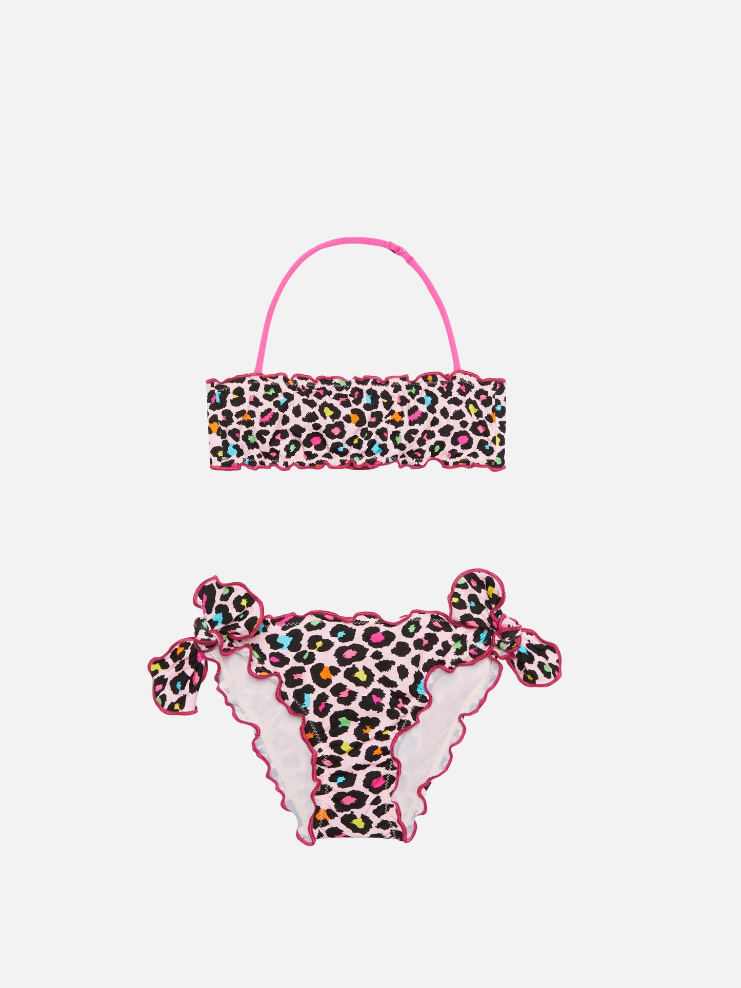 Bikini da bambina a fascia con stampa leopardata