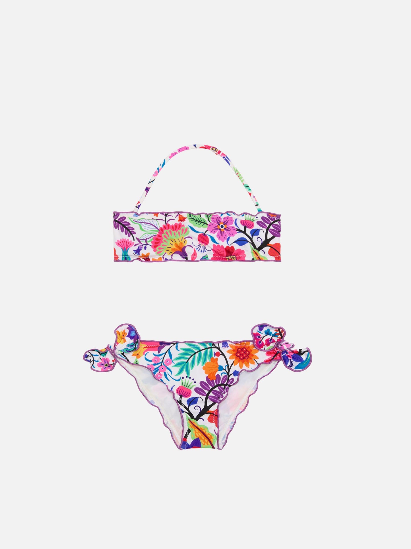 Girl bandeau bikini with multicolor flowers