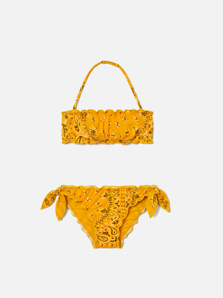 Bikini da bambina a fascia con stampa bandana