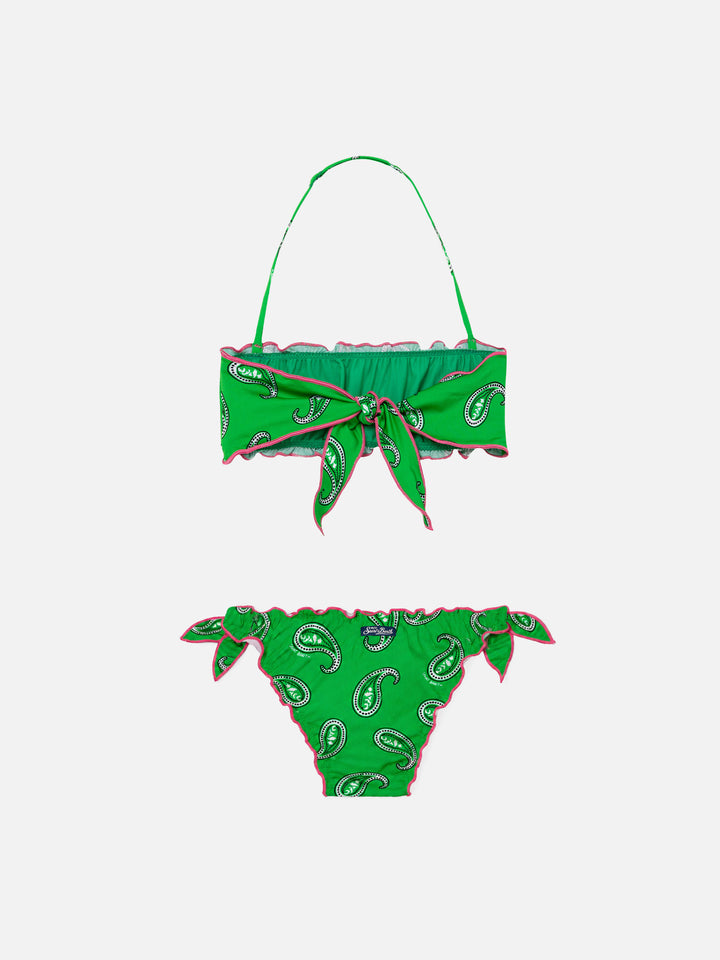 Mädchen-Bandeau-Bikini mit Paisley-Print